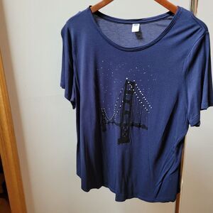 Old Navy Women's Navy Blue Graphic Shirt Size XL Short Sleeve